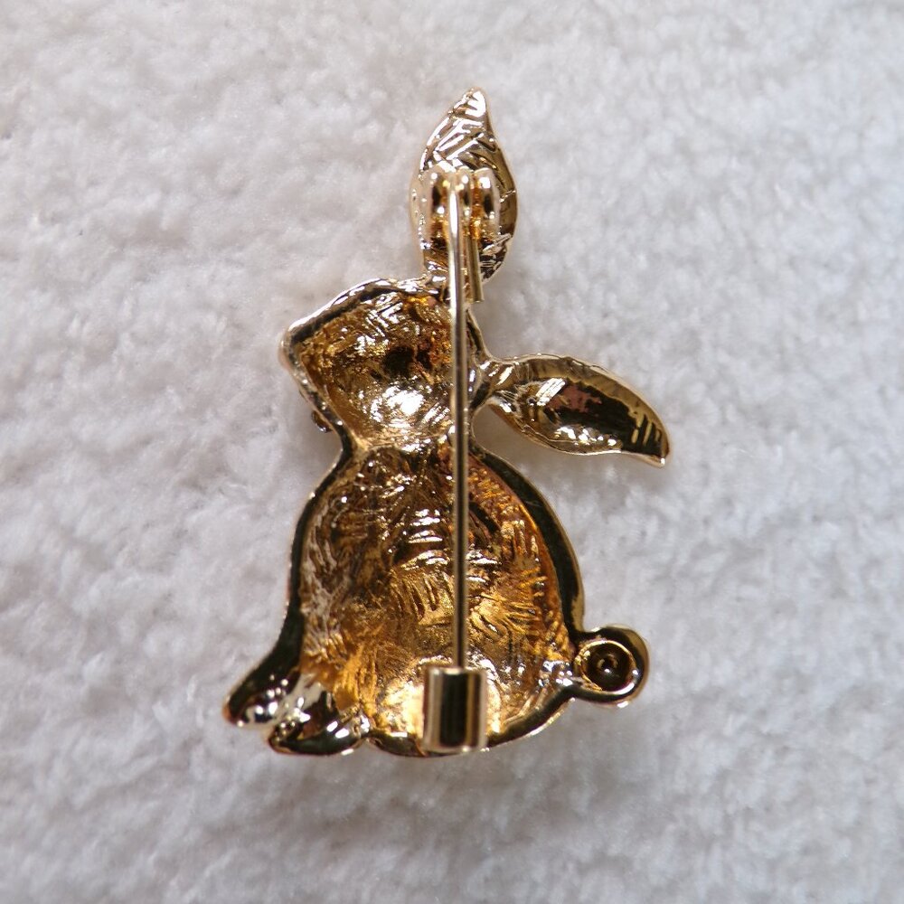 Lovely Rhinestone Rabbit Gold Brooch 2 1/4" - Picture 8 of 10